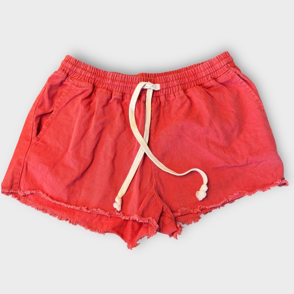 Volcom Coral Pink Frayed Raw Hem Drawstring Waist Shorts Size M‎